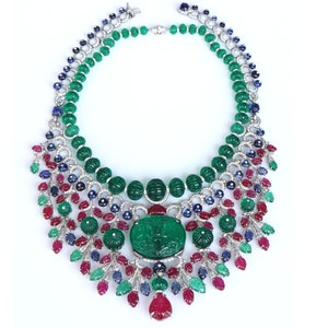 Colar de declaração de princesa Tutti Frutti para mulheres 925 Prata esterlina CZ Heritage Inspirado em joias de moda artesanais | Adastra Jewelry