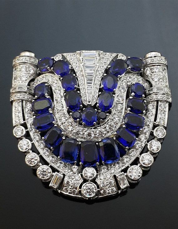 Victorian Brooch Pin for Men women 925 Sterling Silver Sapphire