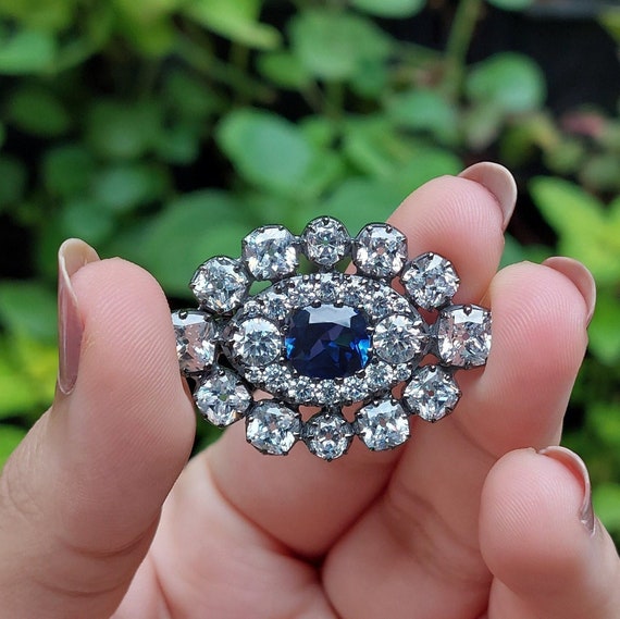 Sapphire Antique Brooch for Women 925 Sterling Silver Simulated