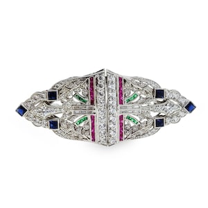 Art Deco Brooch For Women/Men 925 Sterling Silver Double Clip Pin Colorful Studded Diamond Exclusive Handmade CZ Brooch | ADASTRA JEWELRY