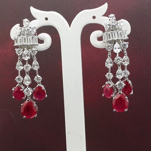 Red Ruby Dangle earrings for women, 925 Sterling silver, Bridal jewelry, Christmas gifts Handmade Jewelry| ADASTRA JEWELRY