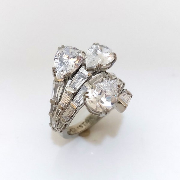 Cocktail Ring Für Frauen 925 Sterling Silber Birne & Baguette Zirkonia Diamant Bypass Ring, Erstaunliche Handgemacht, Party Wear Ring | ADASTRA