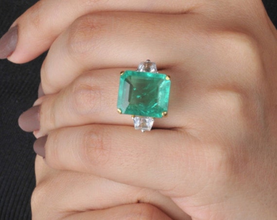 Green Emerald 3 Stone Ring for Women 925 Sterling Silver Buy