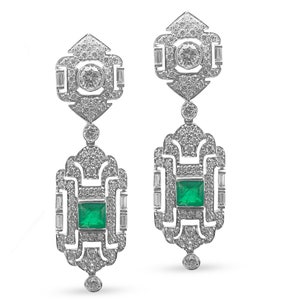 Kolczyki Art Deco dla kobiet Srebro próby 925 Sprawdź Zielone kwadratowe cyrkonie sześcienne Niesamowite ręcznie robione kolczyki | ADASTRA JEWELRY
