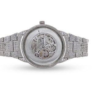 Conograph Wrist Watch For Men 925 Sterling Silver White Round-Cut Simulated Diamond Jewel Cubic Zirconia Studded Strap Watch Adastra Jewelry