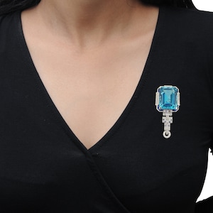 Aquamarine with a halo sapphire brooch Asscher cut, 925 Sterling Silver, Royal Brooch CZ Buy Now | ADASTRA JEWELRY