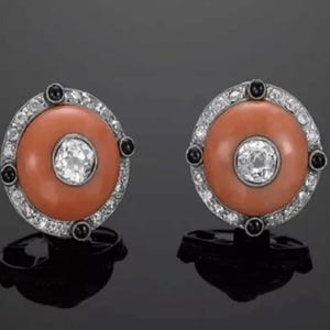 Beautiful Synthetic Coral Round Cufflinks 925 Sterling Silver Designer Statement High Jewelry