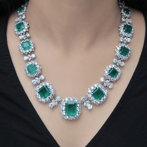 Emerald Diamond Necklace For Women Replica Elizabeth Taylor Jewelry 925 Sterling Silver Handmade CZ Diamond Collar Necklace Adastra Jewelry