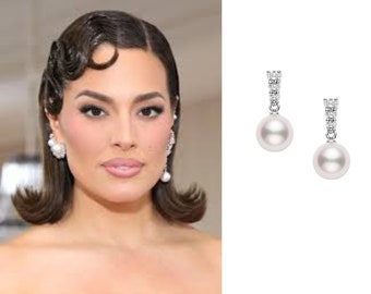 Ashley Graham Pretty Pearl Dangle Stud Earrings , Luxury Jewelry, Handmade Jewelry, Gift for her, Celebrity Jewelry, Adastra Jewelry