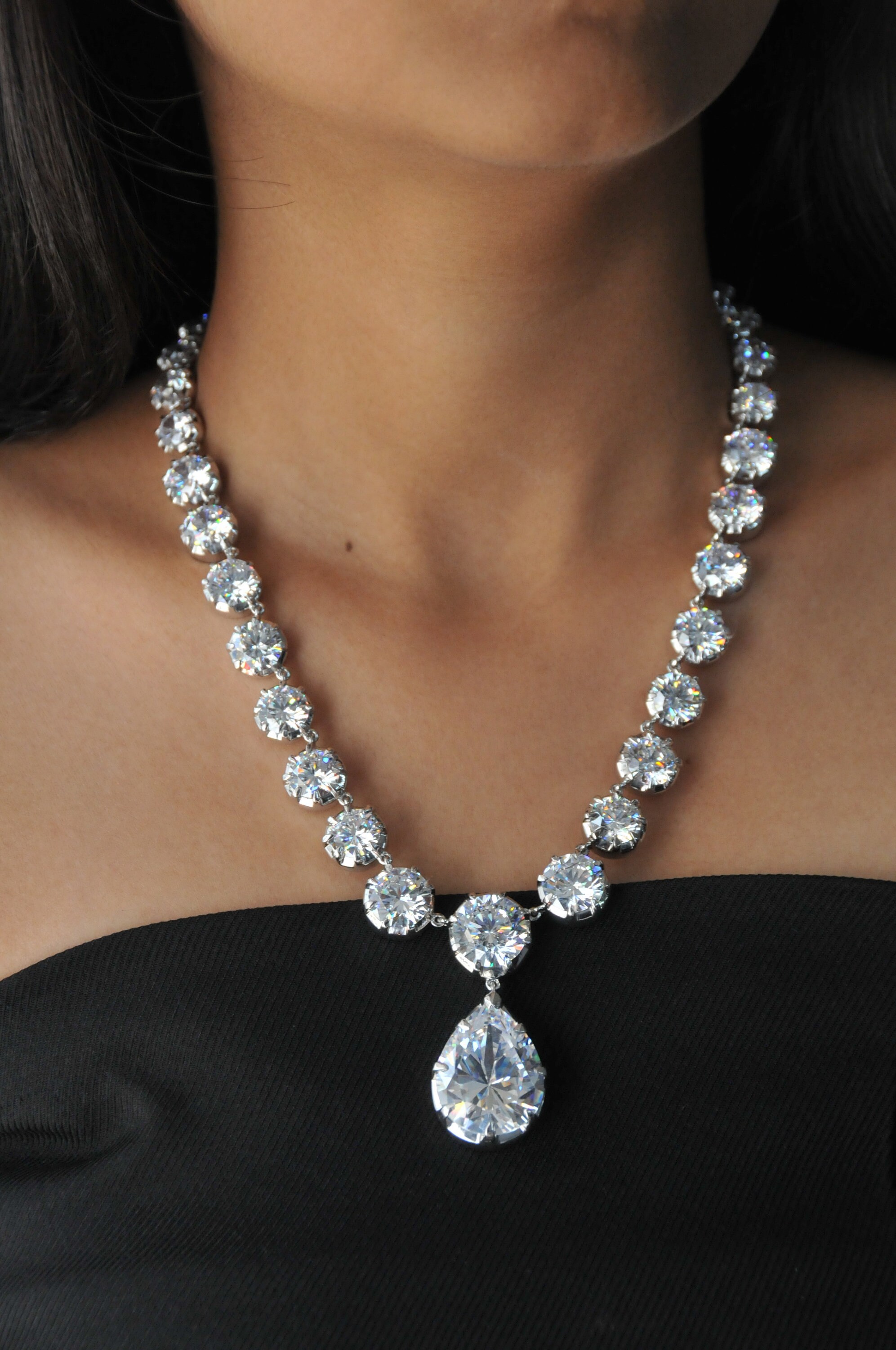 925 Sterling Silver Victorian Style Riviere Necklace Brilliant Etsy