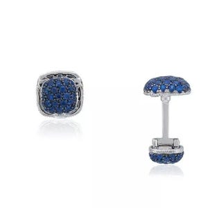 Elegant Lab Blue Sapphire Cufflinks 925 Sterling Silver Cocktail Party Jewelry For Men
