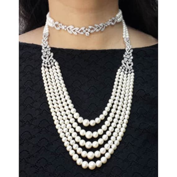 White Cultured Freshwater Pearl Necklace Multilayer 5-strand Gold-plated White Cultured Freshwater Pearl Necklace Multilayer 5-strand Gold-plated