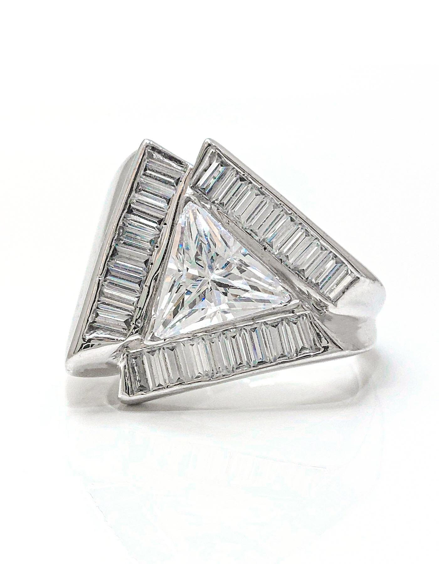 3ct Triangle Baguette Cut Halo 925 Sterling Silver CZ Diamond - Etsy