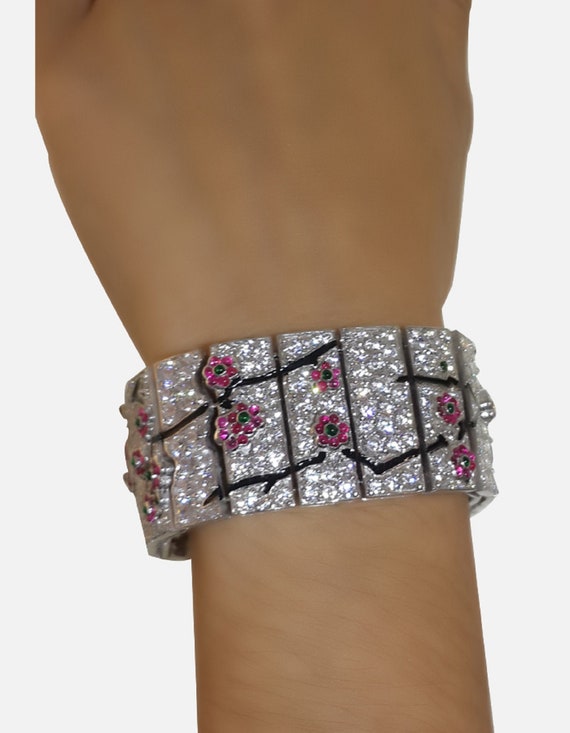 Tennis Bracelet Japanese Cherry Blossom Flower Jewel for Women 