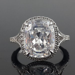 Pierścionek zaręczynowy dla kobiet 925 srebro Sprawdź biały wzór halo w szlifie poduszkowym ręcznie wykonany oświadczenie cyrkonia sześcienna | ADASTRA JEWELRY