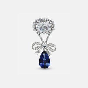 Blue Pear Drop Bow Brooch for Women, 925 Sterling Silver Cushion, Cut, Shop Handmade Party Wear Brooch | ADASTRA JEWELRY