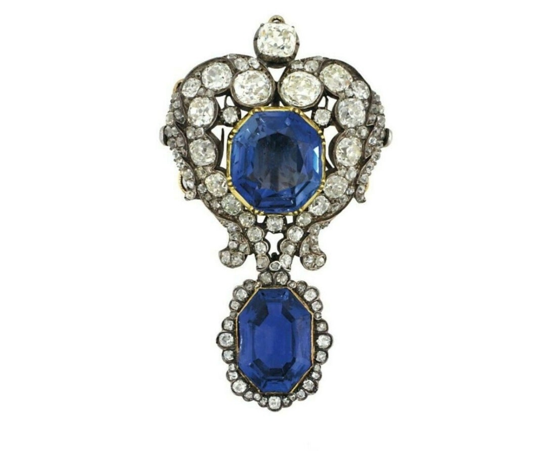 Blue Emerald Vintage Style Diamond Brooch Handcrafted Design - Etsy
