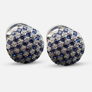 Men&#39;s Cufflinks Blue & White Chess Board Round Jewel For Men&#39;s 925 Sterling Silver Fine Handcrafted Party Wear Cufflink Adastra Jewelry