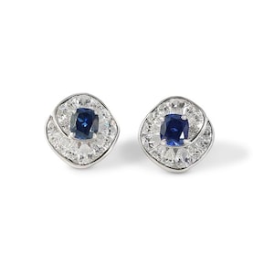 Blue Sapphire Stud Earrings For Women 925 Sterling Silver, Handmade Jewelry, CZ Anniversary Gift | ADASTRA JEWELRY