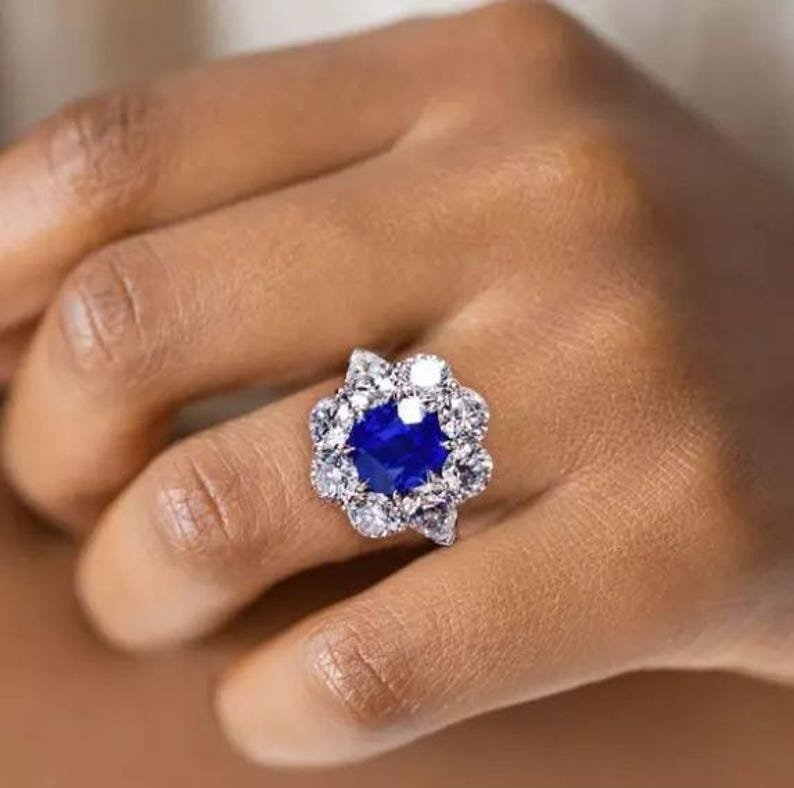 Right Hand 5ct Lab Kashmir Sapphire Statement Ring 925 Fine Silver