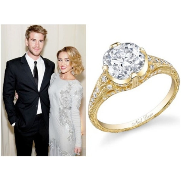 Miley Cyrus Vintage Style Engagement Ring, Solitaire Cushion Diamond Ring, Proposal Ring, Handmade Gift, Celebrity Jewelry, Adastra Jewelry