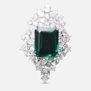 Emerald Cut Zambian Emerald Brooch 925 Sterling Silver Inspired by the Beautiful Elizabeth Taylor For Men/Women