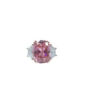 Elegant Radiant Cut Pink CZ & White Three Stone Ring 925 Sterling Silver Handmade Engagement Jewelry For Women