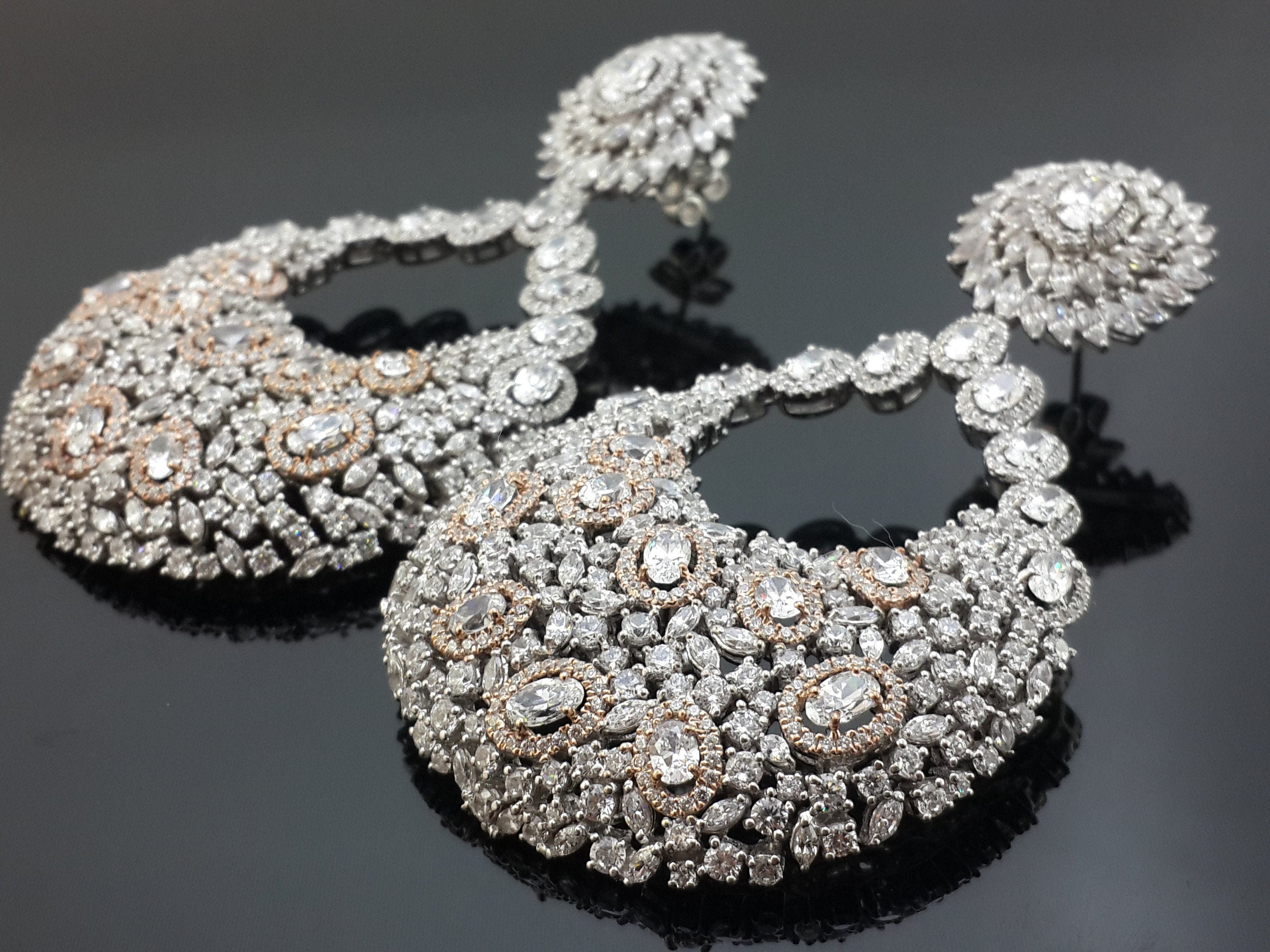 ★TATIANA★ Silver 925 Crystal Line Drop Earrings EC1974 500 925 Sterling Silver Inspired By Elizabeth Taylor Dangle Drop