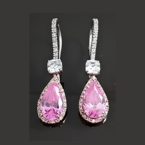 Pink Vintage Jeweled Earring, Pink Teardrop earring, Sterling Silver Jewelry, Tear Drop Earring for women, Bridesmaid Gift  Adastra Jewelry