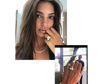 Emily Ratajkowski Celebrity Engagement Ring, Pear and Radiant Double Stone Bridal Ring, Handmade Jewelry, Promise Ring Adastra Jewelry