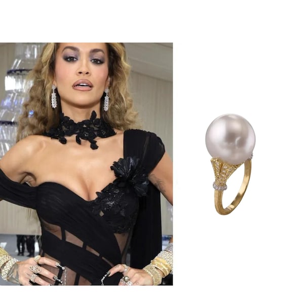 Rita Ora Glamorous Pearl Ring, Luxury Jewelry, Handmade Jewelry, Gift for her, Designer Jewelry, Celebrity Jewelry, Adastra Jewelry