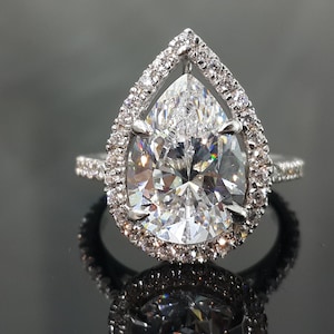 9ct White Pear-Cut Halo Design Solitaire Right Hand Ring 925 Sterling Silver Anniversary Wear CZ Ring Jewelry For Women
