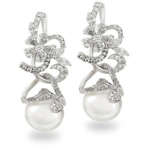 Kolczyki z pereł zwisające dla kobiet 925 srebro eleganckie kształty kwiatów biżuteria sprawdź ręcznie robione ślubne CZ | ADASTRA JEWELRY