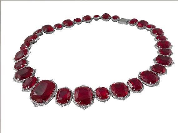 Sterling Silver Lab Created Ruby and CZ Station Necklace Sterling Silver Lab Created Ruby and CZ Station Necklace