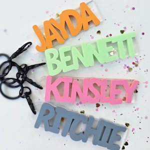 Personalized Acrylic Name Tag Keychain: Custom Backpack Bag Tag, Diaper Bag Tag, Kids Luggage Name Tag