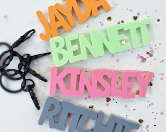 Personalized Acrylic Name Tag Keychain: Custom Backpack Bag Tag, Diaper Bag Tag, Kids Luggage Name Tag