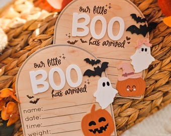 Halloween Baby Birth Announcement Sign, Our Little Boo Has Arrived, Fall Newborn Hospital Sign, Baby Girl Boy Announcement
