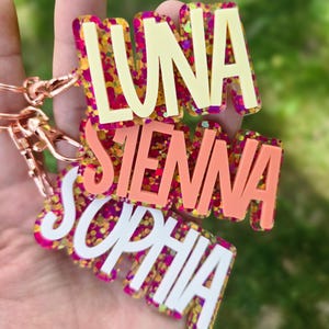 Name Keychain, Backpack Name Tags, Diaper Bag Tag, Personalized Name Plate, Custom Acrylic Key Chain, School Bag Name Tag, Bogg Bag Tag