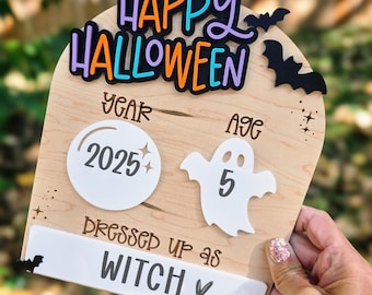 パーソナライズされたハロウィンサイン、子供用ハロウィンメモリーボード、コスチューム写真小道具、ハロウィン記念品、ハロウィン写真小道具