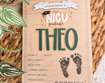 NICU Graduation Certificate Sign, NICU Graduate Keepsake Board, Custom Preemie Baby Milestones, NICU Journey Gift for Parents