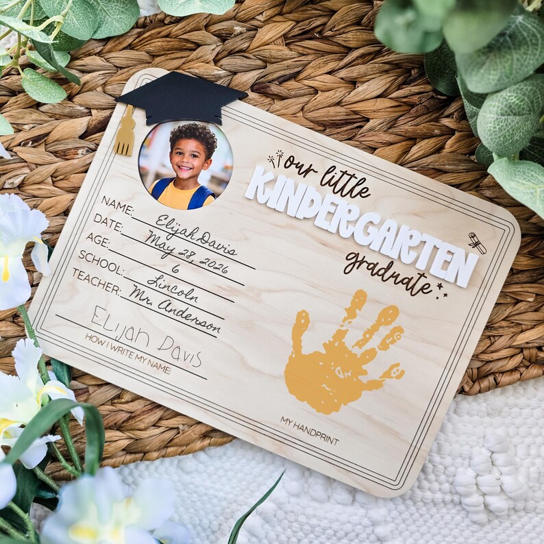 Kindergarten Graduate Keepsake Sign, Graduation Photo Frame, Elementary ...