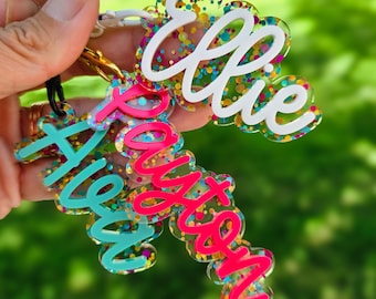 Name Keychain, Backpack Name Tags, Diaper Bag Tag, Personalized Name Plate, Custom Acrylic Key Chain, School Bag Name Tag, Bogg Bag Tag