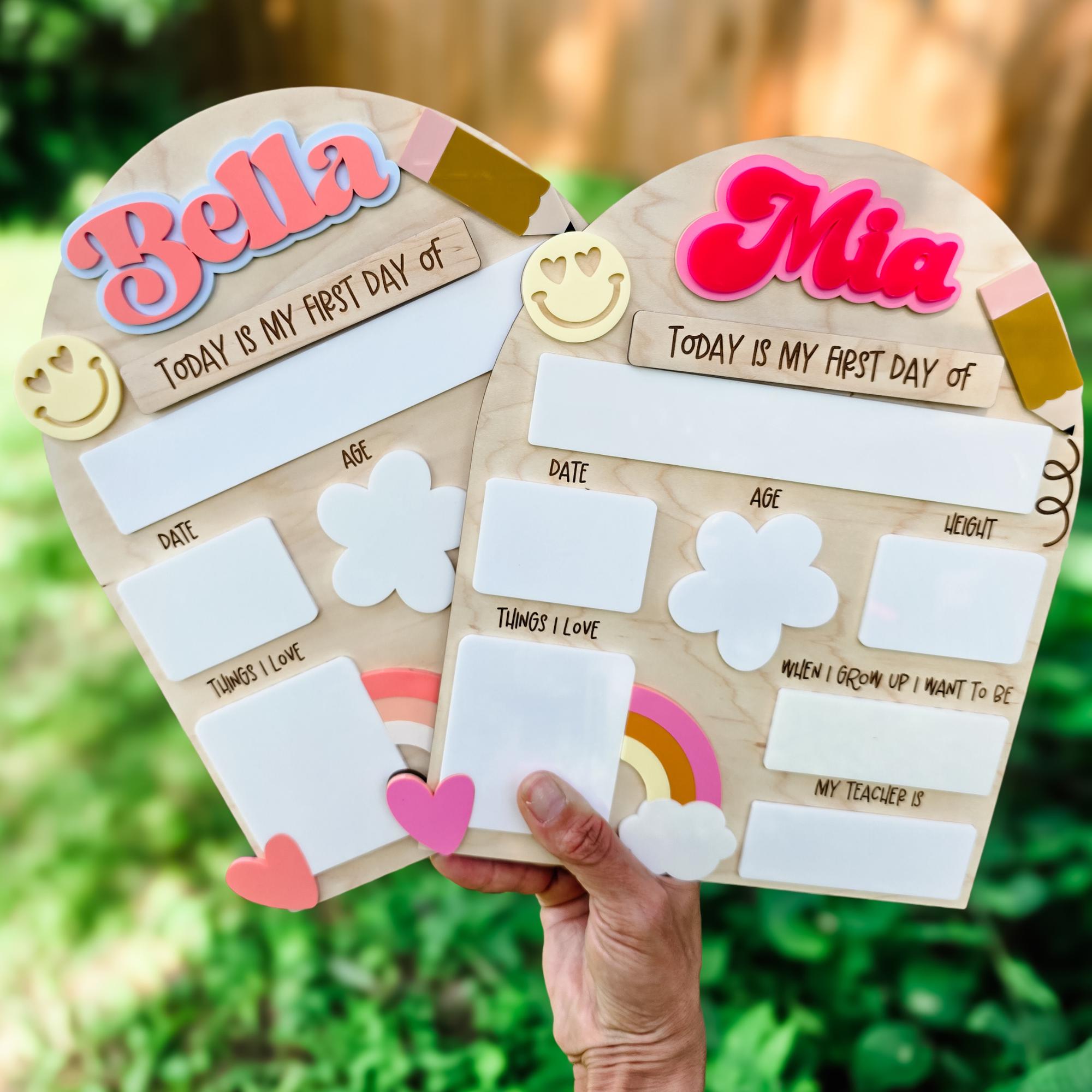 Personalized Back to School Sign; First Day of School Photo Prop; Reusable Dry Erase Sign; Interchangeable School Sign; Retro School Sign