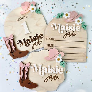 Western Baby Birth Stats Sign, Cowgirl Baby Name Announcement, Floral Birth Sign, Baby Photo Prop, Monthly Milestones, Newborn Name Sign