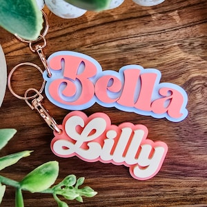 Retro Name Keychain, Kids Name Backpack Tag, Personalized Acrylic Name Tag, Lunchbox Name Tag, Diaper Bag Tag, Custom Name Tag