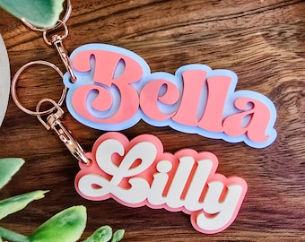 Retro Name Keychain, Kids Name Backpack Tag, Personalized Acrylic Name Tag, Lunchbox Name Tag, Diaper Bag Tag, Custom Name Tag
