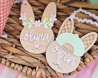 Personalized Easter Basket Tag, Custom Bunny Name Tag, Wooden Easter Basket Name Tag, Easter Keepsake