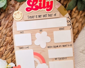 Personalized Back to School Sign; First Day of School Photo Prop; Reusable Dry Erase Sign; Interchangeable School Sign; Retro School Sign