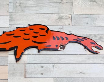 Vintage Mobiloil Porcelain Sign: Orange Gargoyle, Porcelain sign 12"x3"