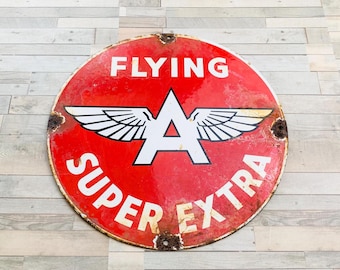 Vintage Flying A Porcelain Sign Gas Oil Advertising Round Service Station Decor